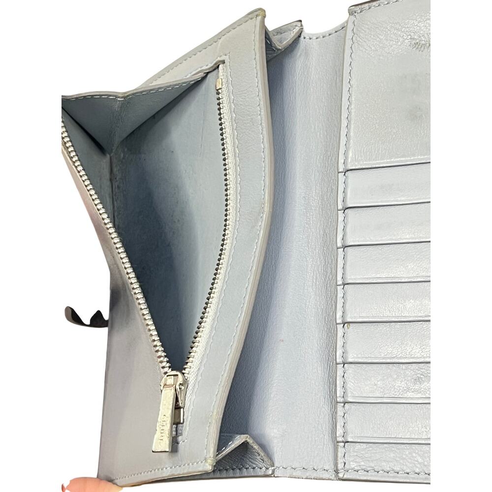 Celine Vintage Wallet Gray Leather Snap Strap Medium Wallet Blue Interior Italy - Picture 5 of 16